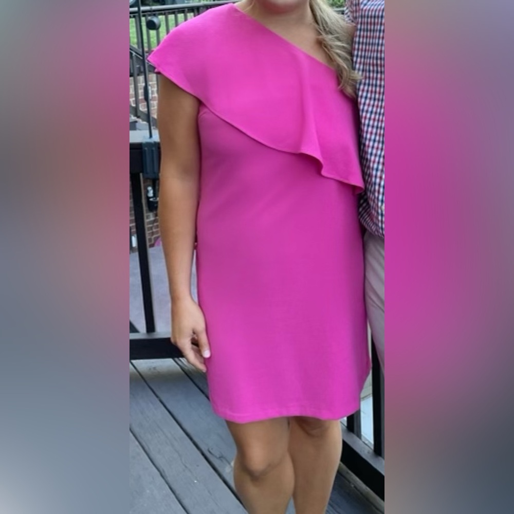 Charles Henry Pink One Shoulder Ruffle Dress